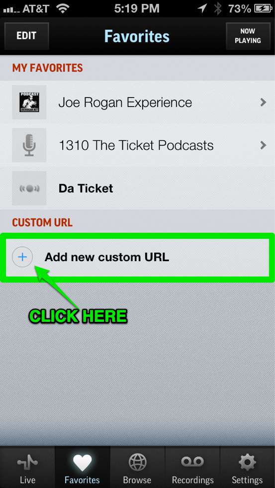 TuneIn Radio iPhone Streaming Setting a Custom URL